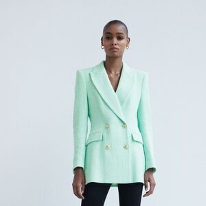 NWT Zara luxury classic RARE tweed textured tailored doubled breasted jacket